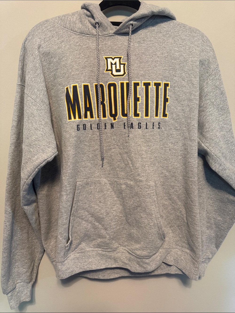 Champion Gray Marquette Golden Eagles Hooded Sweatshirt with Yellow Trim